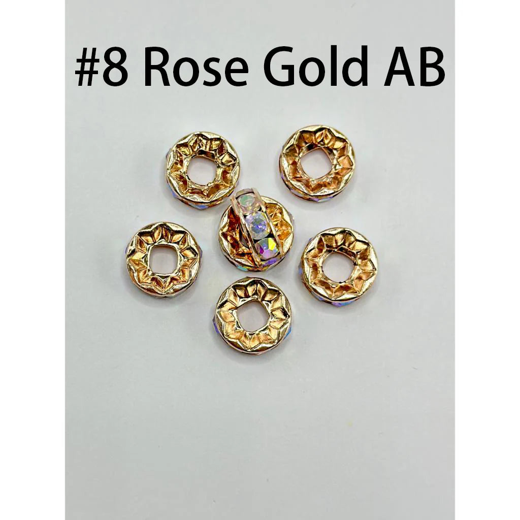 Large Hole Spacer Beads, Round Metal Spacers with Rhinestones & Large Hole, Size 15mm