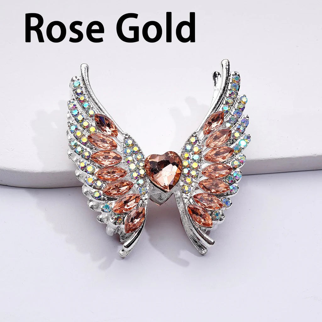z-Silver Metal Beads Exquisite Angel's Wings Fancy Shiny Rhinestones, 46*50MM