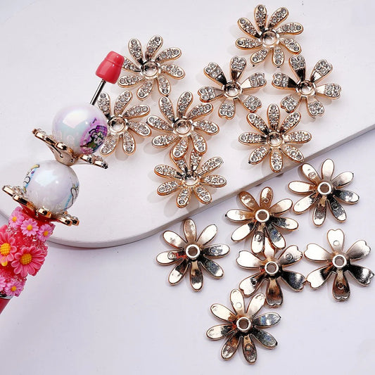 z-Gold Acrylic Cute Flower with Clear Rhinestones Jewelry Accessories Spacer, Around 30MM, Random Mix