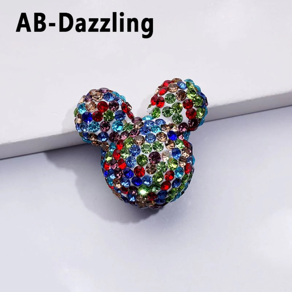 z-Vivid Cute Girl and Boy Mouse Head Clay Beads with Multi-Color & AB Rhinestones, 22*24*17MM