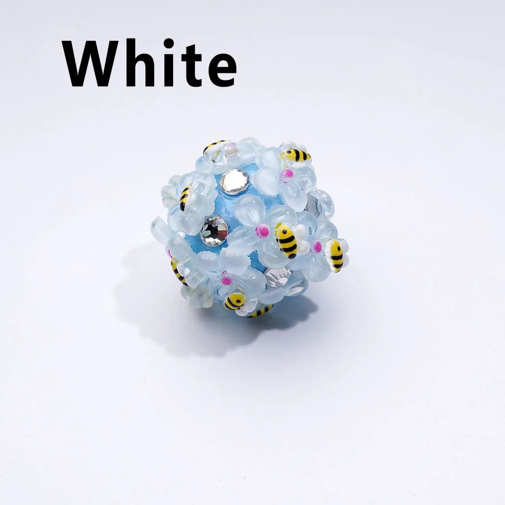 z-Mini Cute Flowers Bees Clear Rhinestones Round Acrylic Beads in Solid Color, Around 20MM