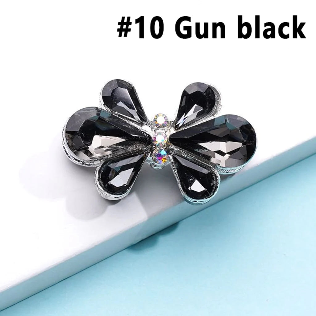 z-Silver Metal Beads Delicate AB Rhinestones and Fancy Colorful Bowtie Flower, 28×18MM