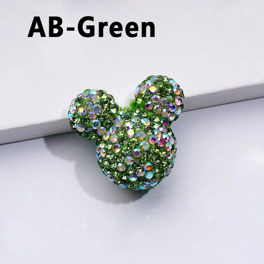 z-Vivid Cute Girl and Boy Mouse Head Clay Beads with Multi-Color & AB Rhinestones, 22*24*17MM