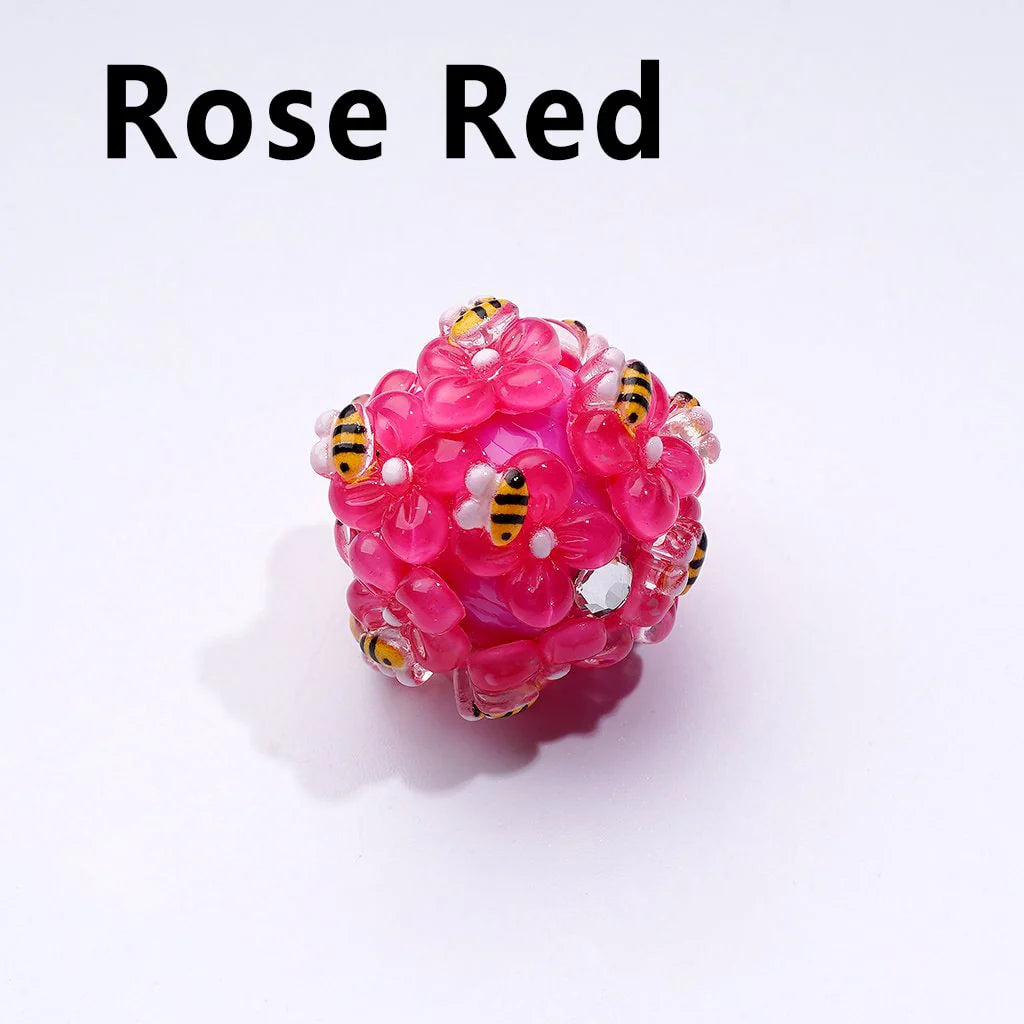 z-Mini Cute Flowers Bees Clear Rhinestones Round Acrylic Beads in Solid Color, Around 20MM