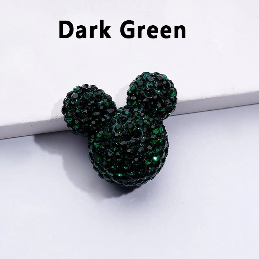 z-Vivid Cute Girl and Boy Mouse Head Clay Beads with Shiny Rhinestones in Solid Color, 22*24*17MM