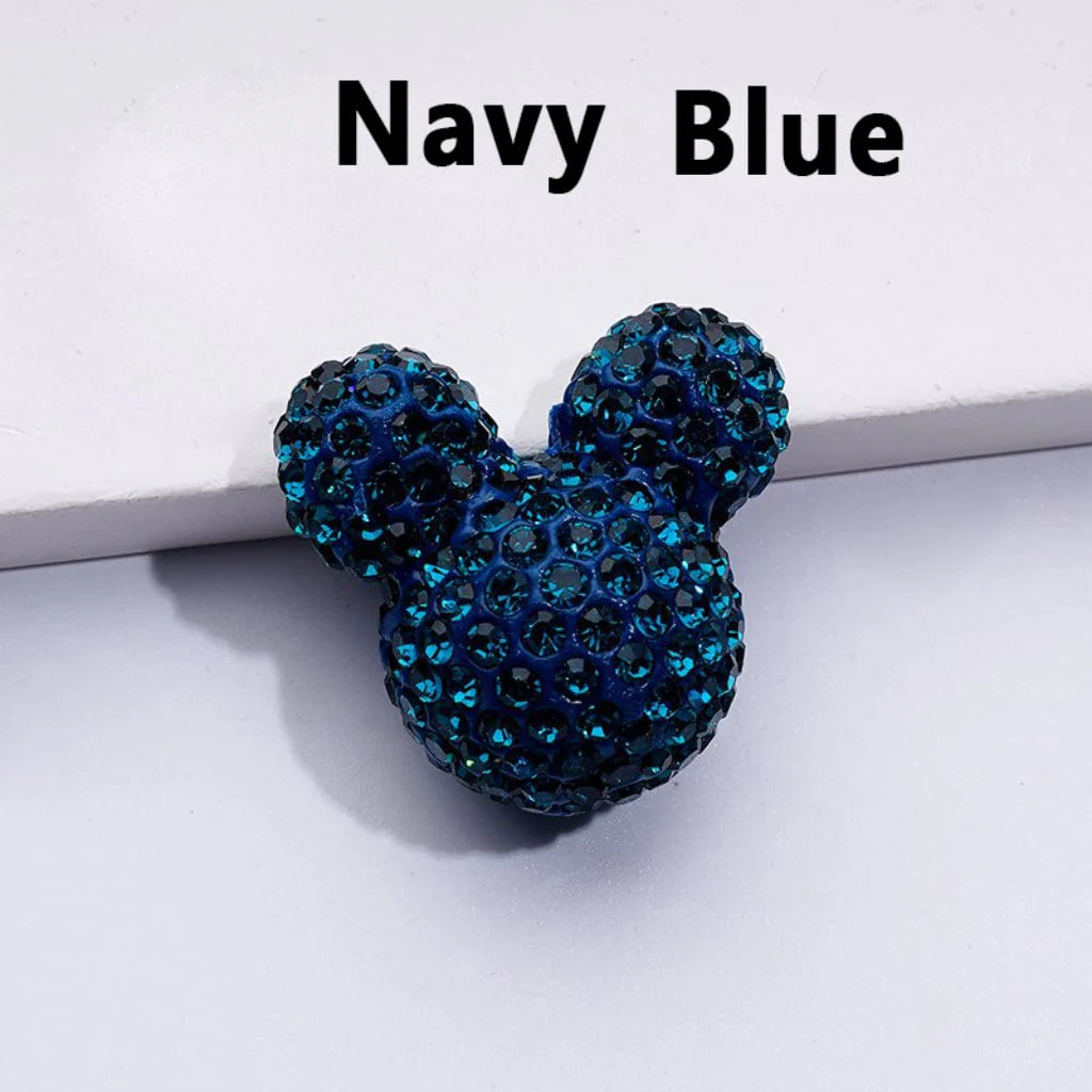 z-Vivid Cute Girl and Boy Mouse Head Clay Beads with Shiny Rhinestones in Solid Color, 22*24*17MM