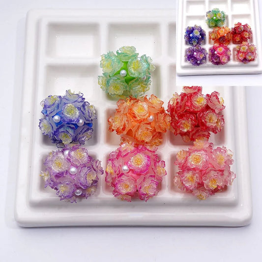 z-Color Changing Glitter Flowers White Pearls Round Clay Beads, Around 22MM, Random Mix