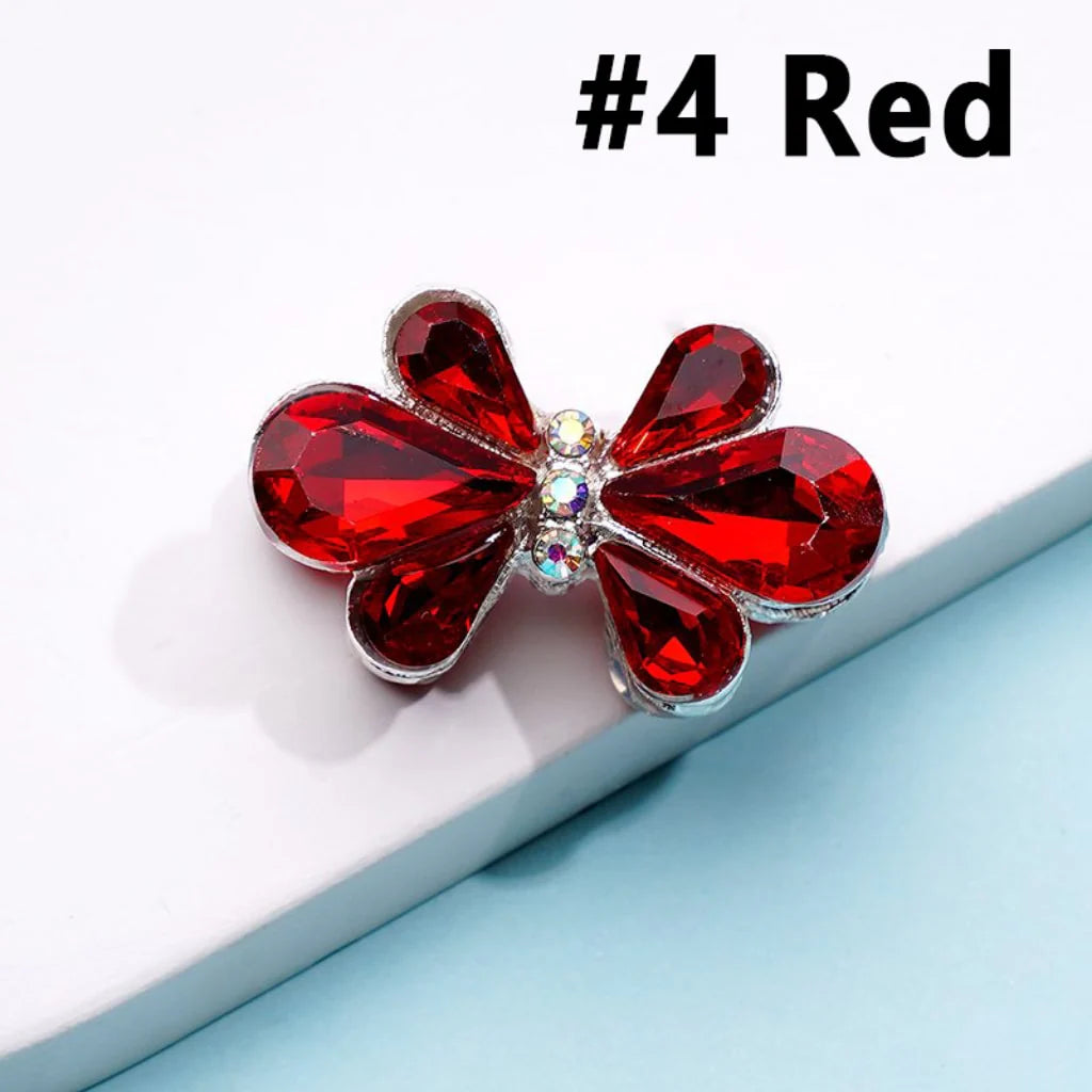 z-Silver Metal Beads Delicate AB Rhinestones and Fancy Colorful Bowtie Flower, 28×18MM