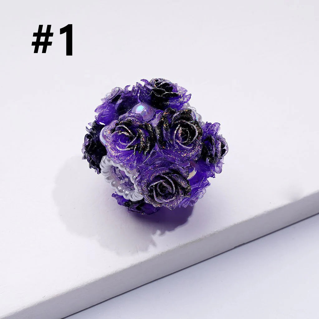 z-Delicate Bling Bling Mini Rose Flower Cute Pearls Round Sugar Acrylic Beads, Around 22MM