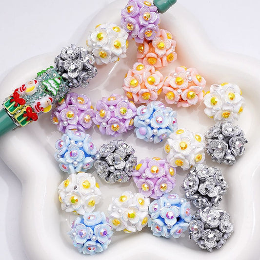 z-Clay Beads Shiny Cute Three-Petal Flower with Colorful Stamen White Pearls 20MM