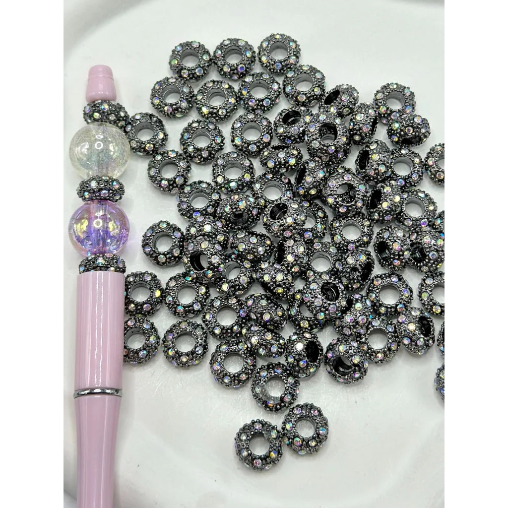 z-Beadable Metal Spacers with AB Color Rhinestone, 12MM
