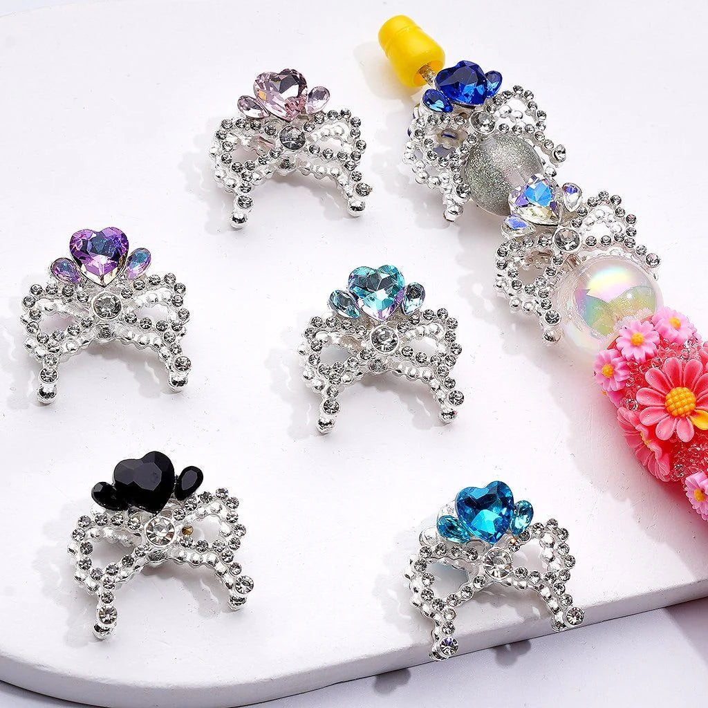 z-Silver Metal Beads Bling Bling Fancy Bowtie with Multi Color Heart Rhinestones for Jewelry Accessories