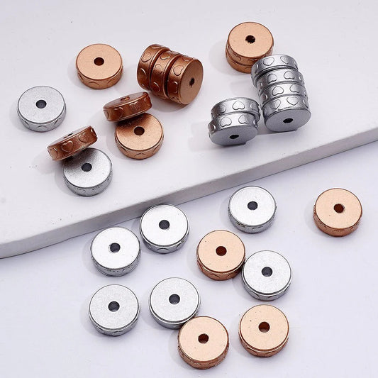 z-Mini Gold Silver Color Hearts Prints Round Flat Silicone Spacer Beads, 12MM