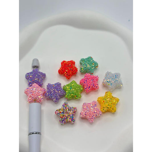 z-Acrylic Sugar Beads Five-pointed Star Shape in Sparkling Solid Color Flakes, 20MM, Random Mix