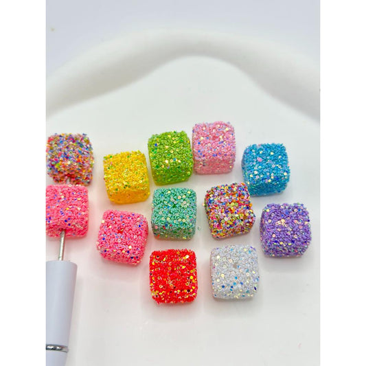 z-Acrylic Sugar Beads Cube Shape in Sparkling Solid Color Flakes, 16MM, Random Mix