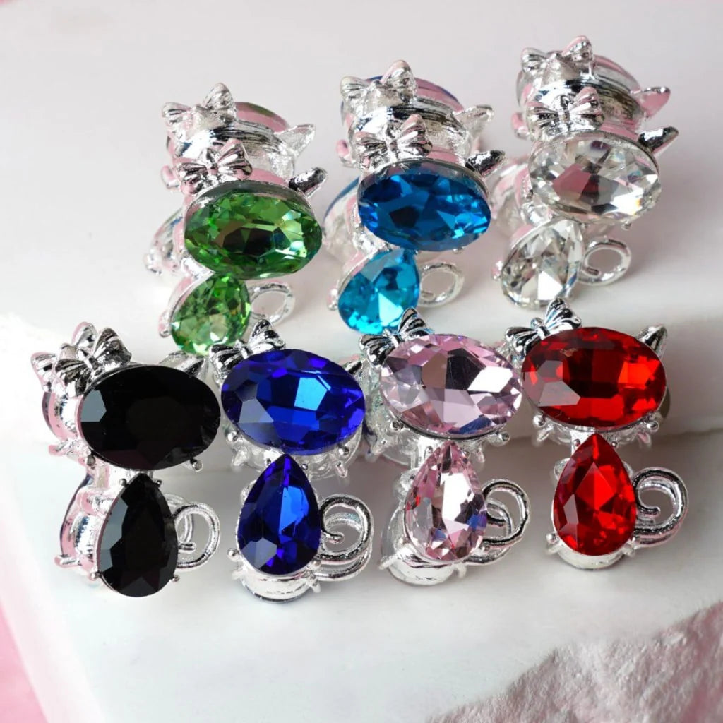 z-Vivid Gold & Silver Color Metal Beads with Cat with Colorful Rhinestones, Around 26*20 MM Random Mix