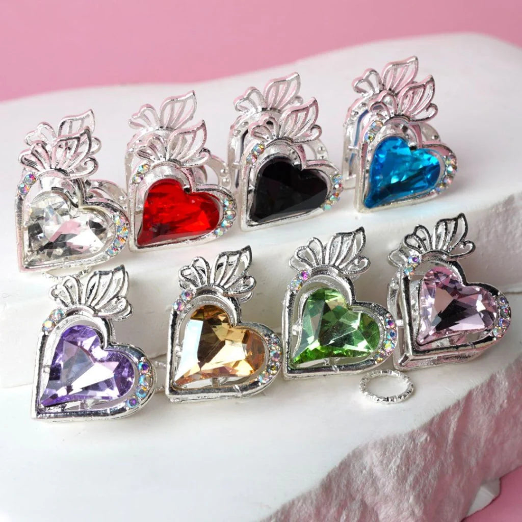 z-Gold and Silver Colored Metal Beads Exquisite Heart with Colorful Heart & Mini AB Rhinestones 21×24MM Random Mix