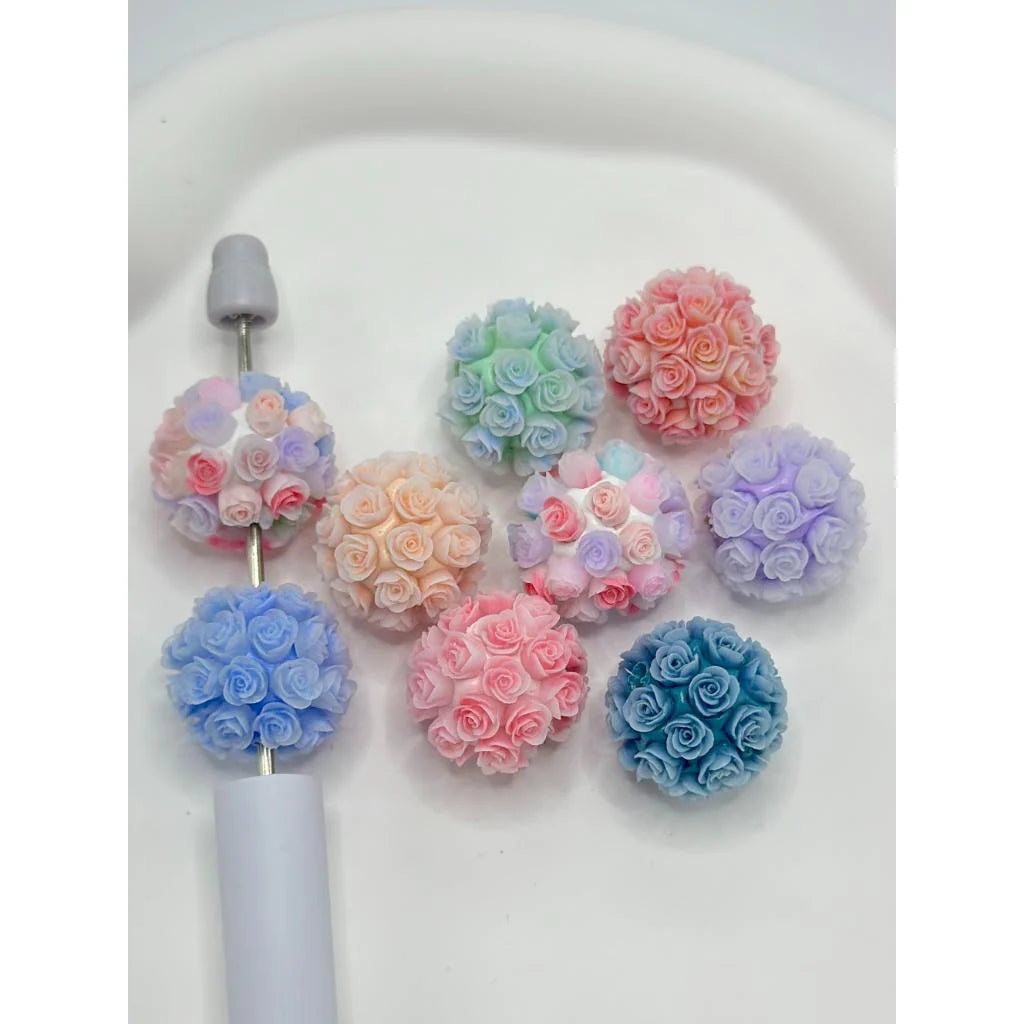 z-Round Clay Beads with Small Flowers in Solid Colors, 20mm, Random Mix