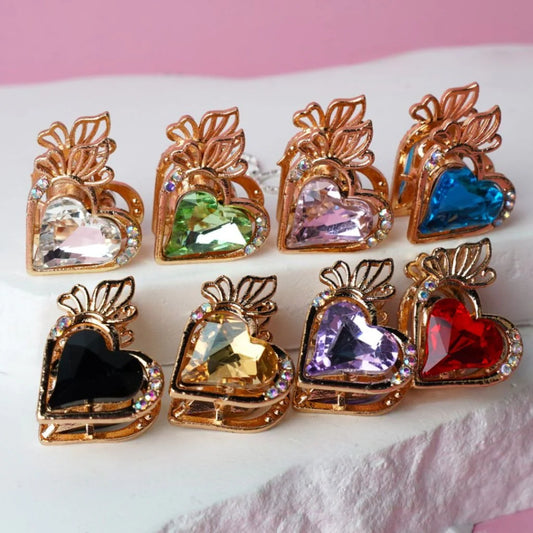 z-Gold and Silver Colored Metal Beads Exquisite Heart with Colorful Heart & Mini AB Rhinestones 21×24MM Random Mix
