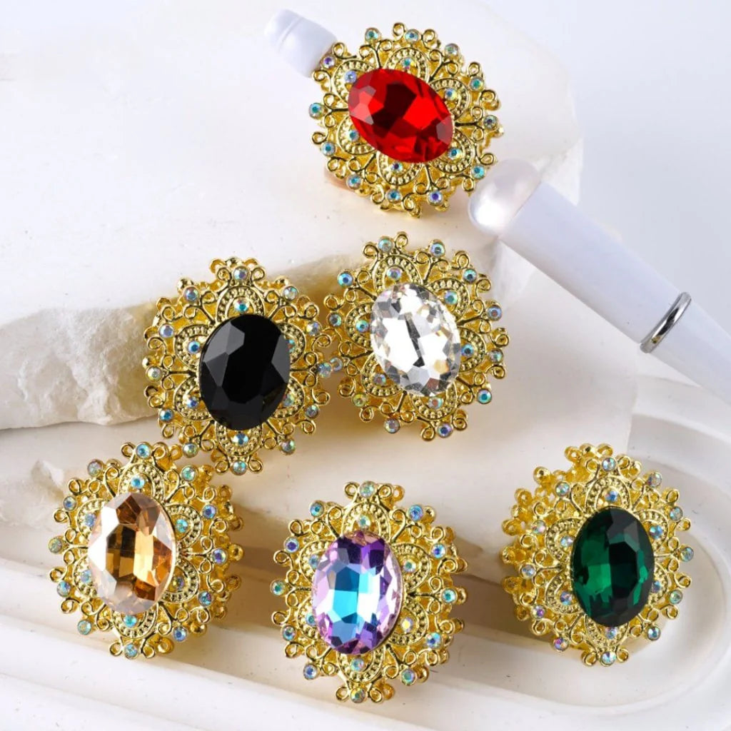 z-Gold and Silver Colored Metal Beads Delicate Flowers with Mini AB and Large Oval Rhinestones 32×28MM Random Mix