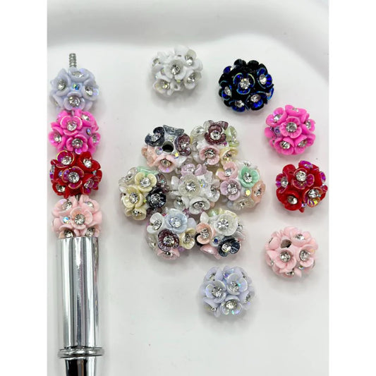 z-Small Clay Beads with Small Flowers Clear Diamond Inside and AB Color Rhinestones, 14mm, Random Mix
