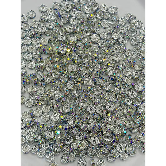 z-Flat Round Metal Spacers with AB Color Rhinestones,Not for Pen, Random Mix Color, 6MM