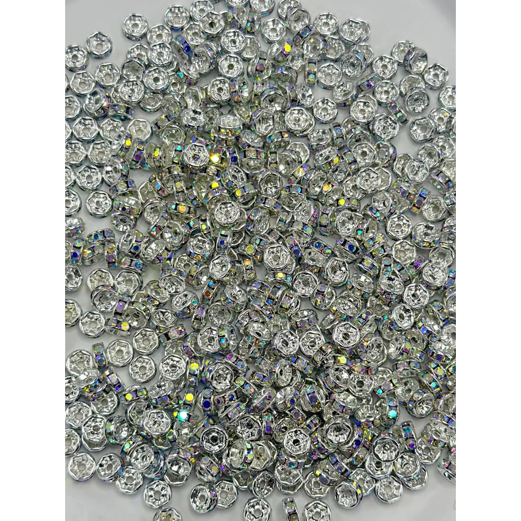 z-Flat Round Metal Spacers with AB Color Rhinestones,Not for Pen, Random Mix Color, 6MM