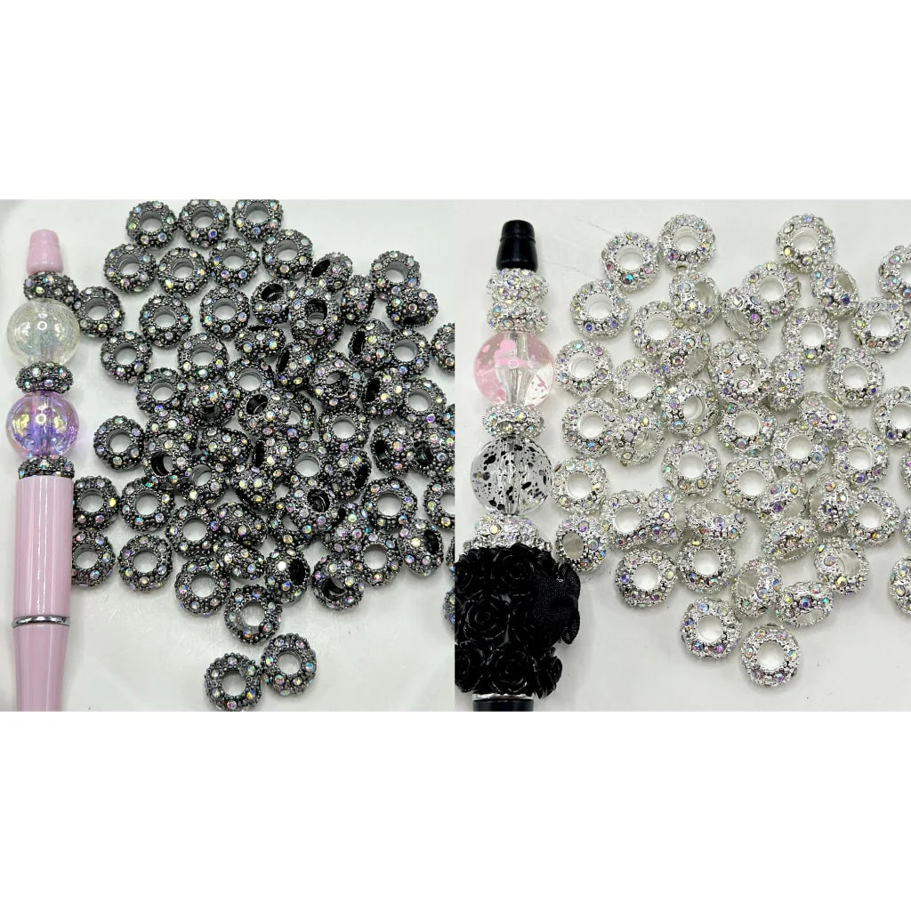 z-Beadable Metal Spacers with AB Color Rhinestone, 12MM