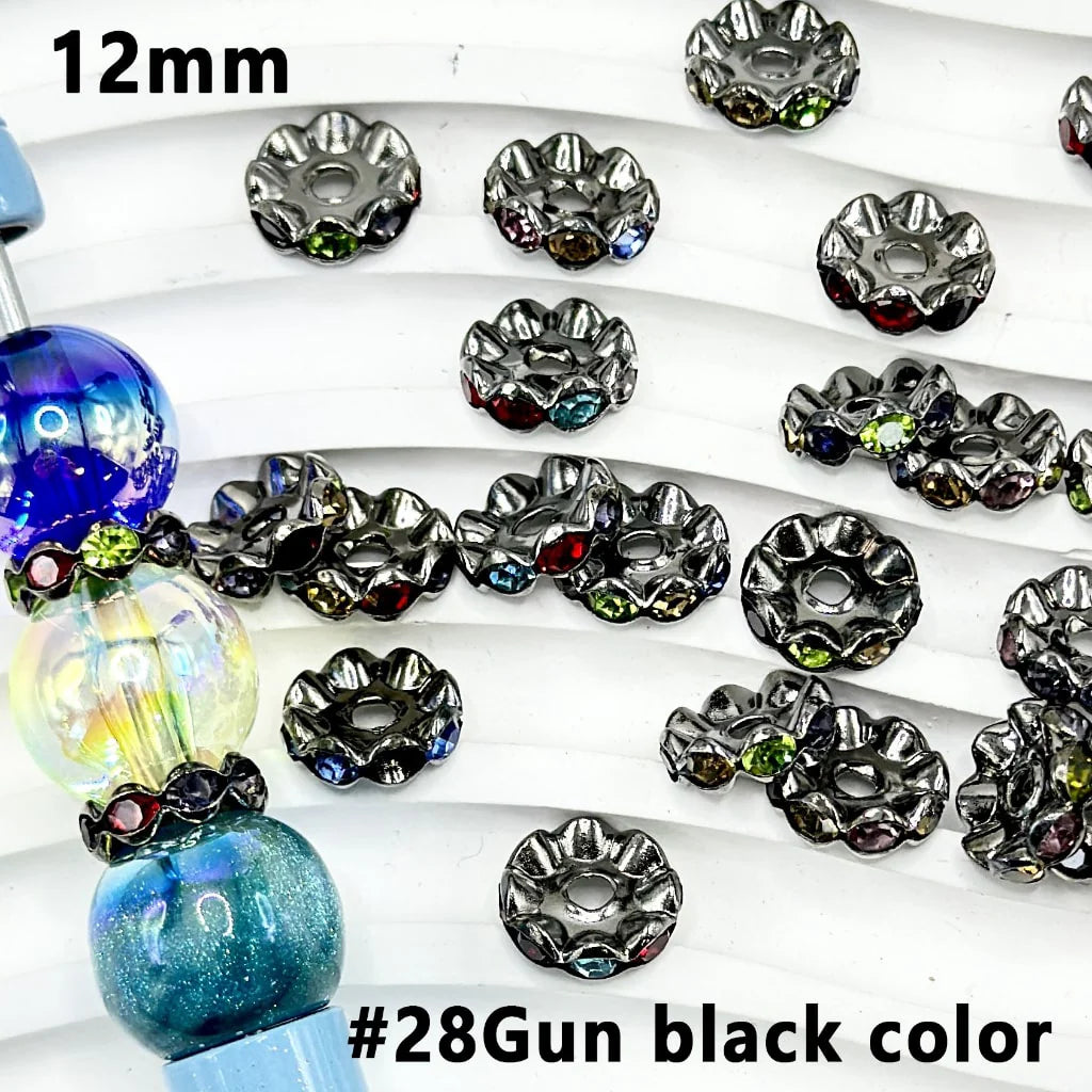 z-Metal Wavy Spacers with Rhinestones in Solid Colors, 12MM