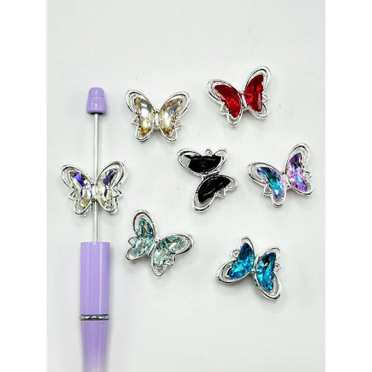 z-Silver Color Metal Beads Bling Bling Acrylic with Cute Butterfly Rhinestone 26×21MM