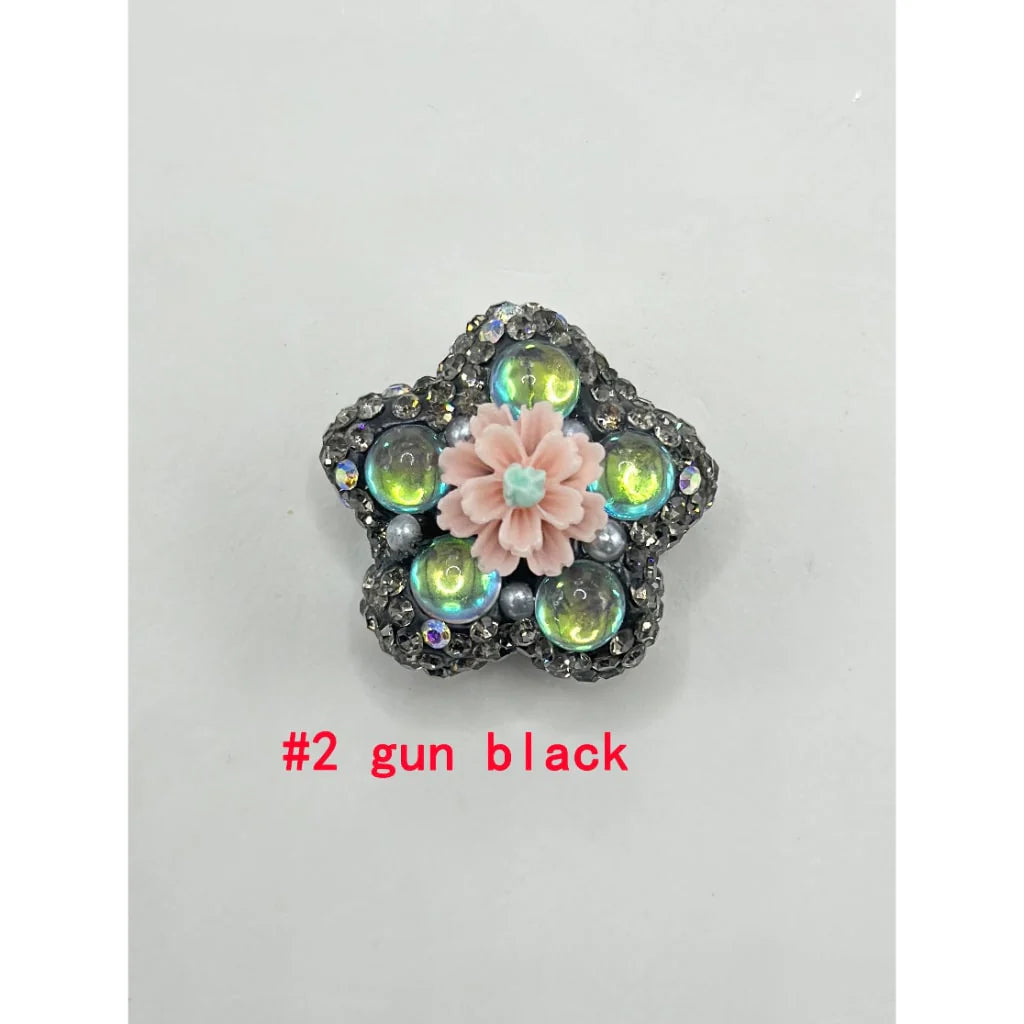 z-Flower Shape Clay Beads with Small Flower Pearls Clear Rhinestones in Solid Colors, 26MM by 26MM