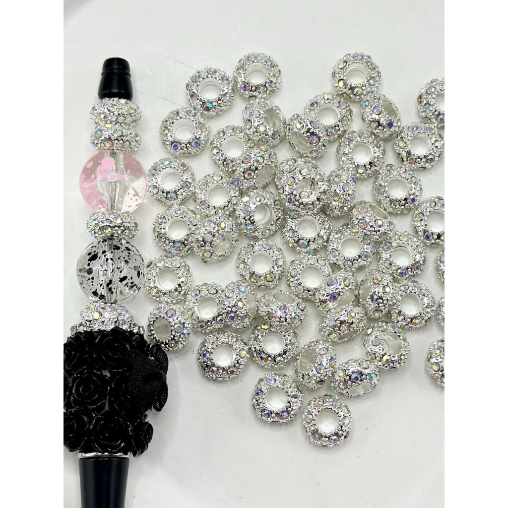 z-Beadable Metal Spacers with AB Color Rhinestone, 12MM