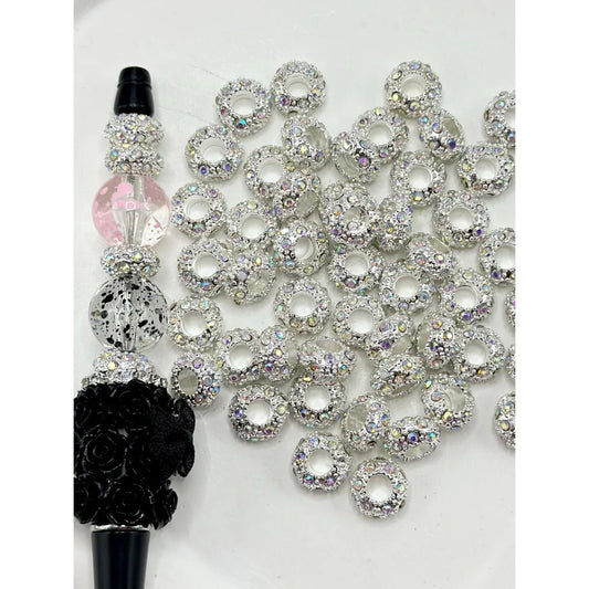 z-Beadable Metal Spacers with AB Color Rhinestone, 12MM