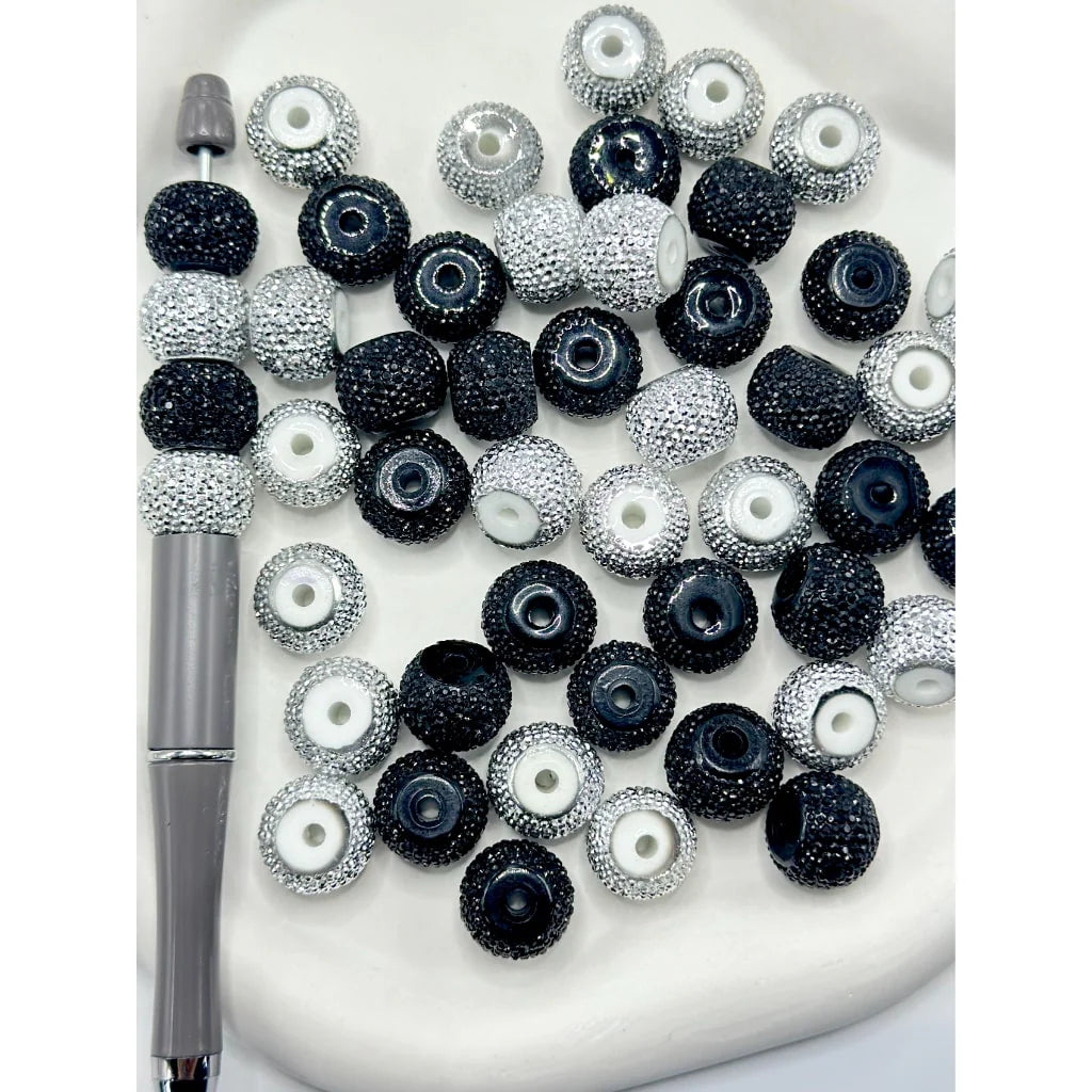 z-Silver & Black Rhinestone Wheel Acrylic Beads, 12*16MM