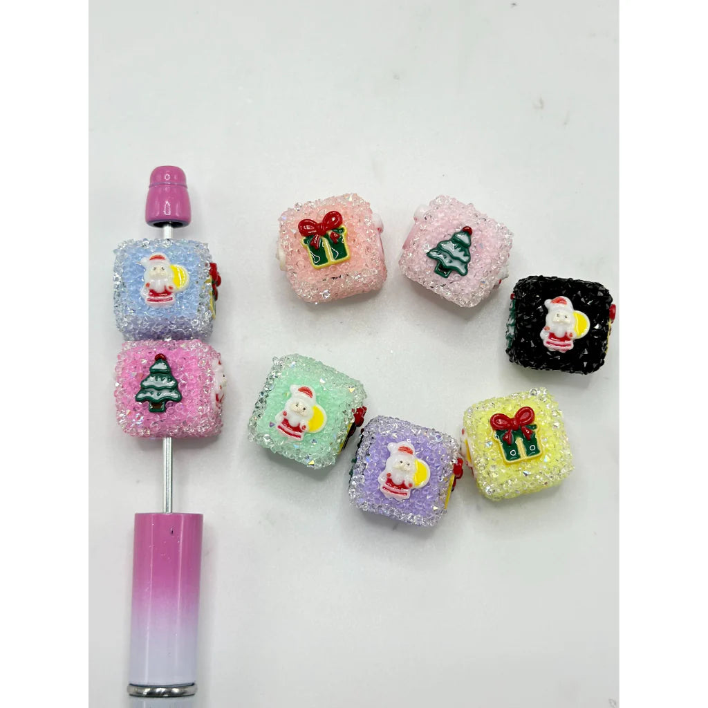 z-Merry Christmas Square Cube Sugar Acrylic Beads, Random Mix, 16MM