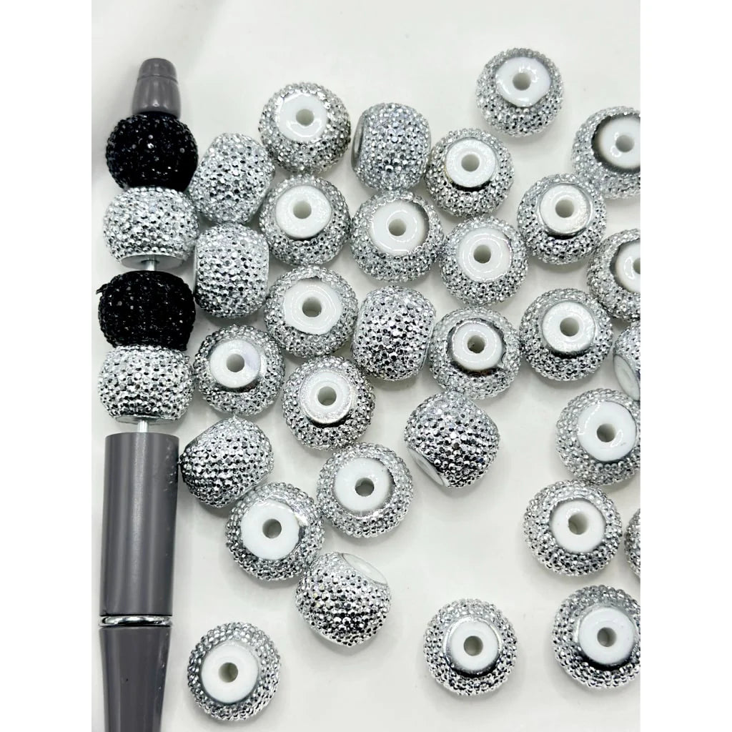 z-Silver & Black Rhinestone Wheel Acrylic Beads, 12*16MM