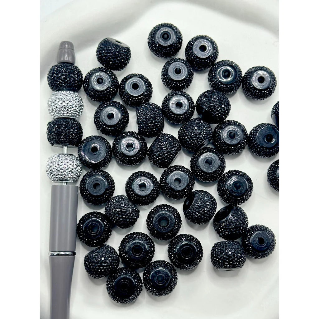 z-Silver & Black Rhinestone Wheel Acrylic Beads, 12*16MM