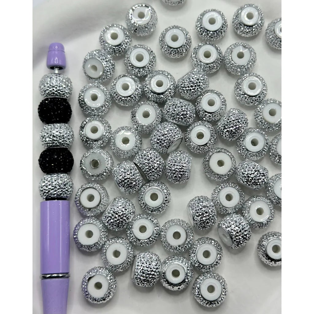 z-Silver & Black Rhinestone Wheel Acrylic Beads, 14*10MM