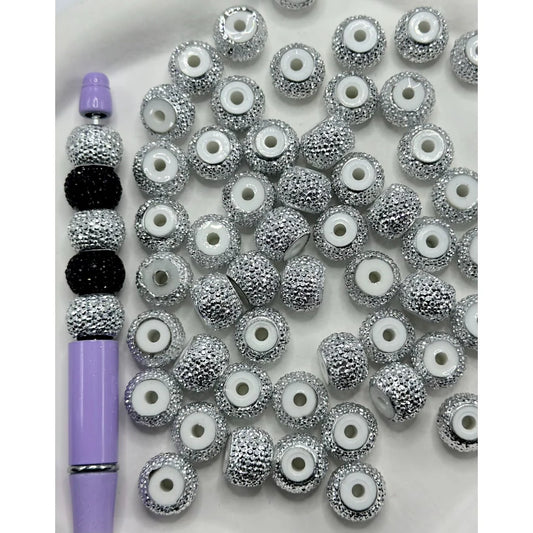 z-Silver & Black Rhinestone Wheel Acrylic Beads, 14*10MM