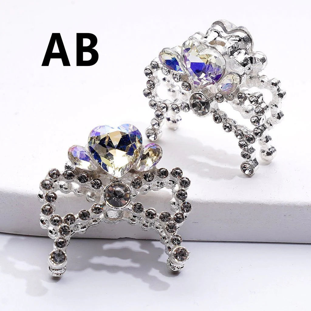 z-Silver Metal Beads Bling Bling Fancy Bowtie with Multi Color Heart Rhinestones for Jewelry Accessories