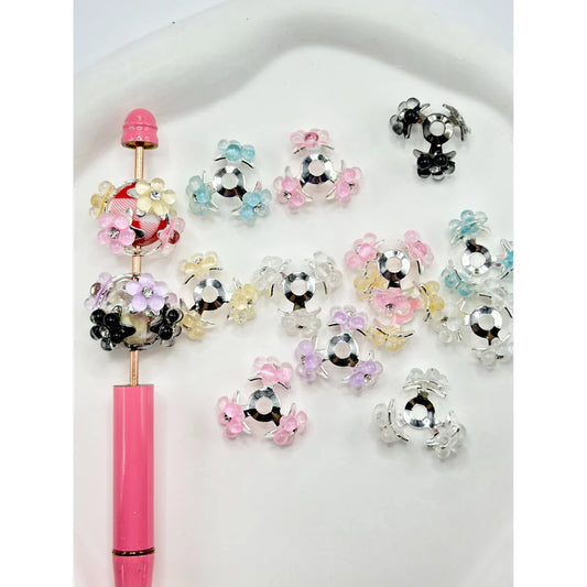 z-Random Mix Metal Bead Cage Cap with Small Star Flower Clear Rhinestone for 16MM Bead