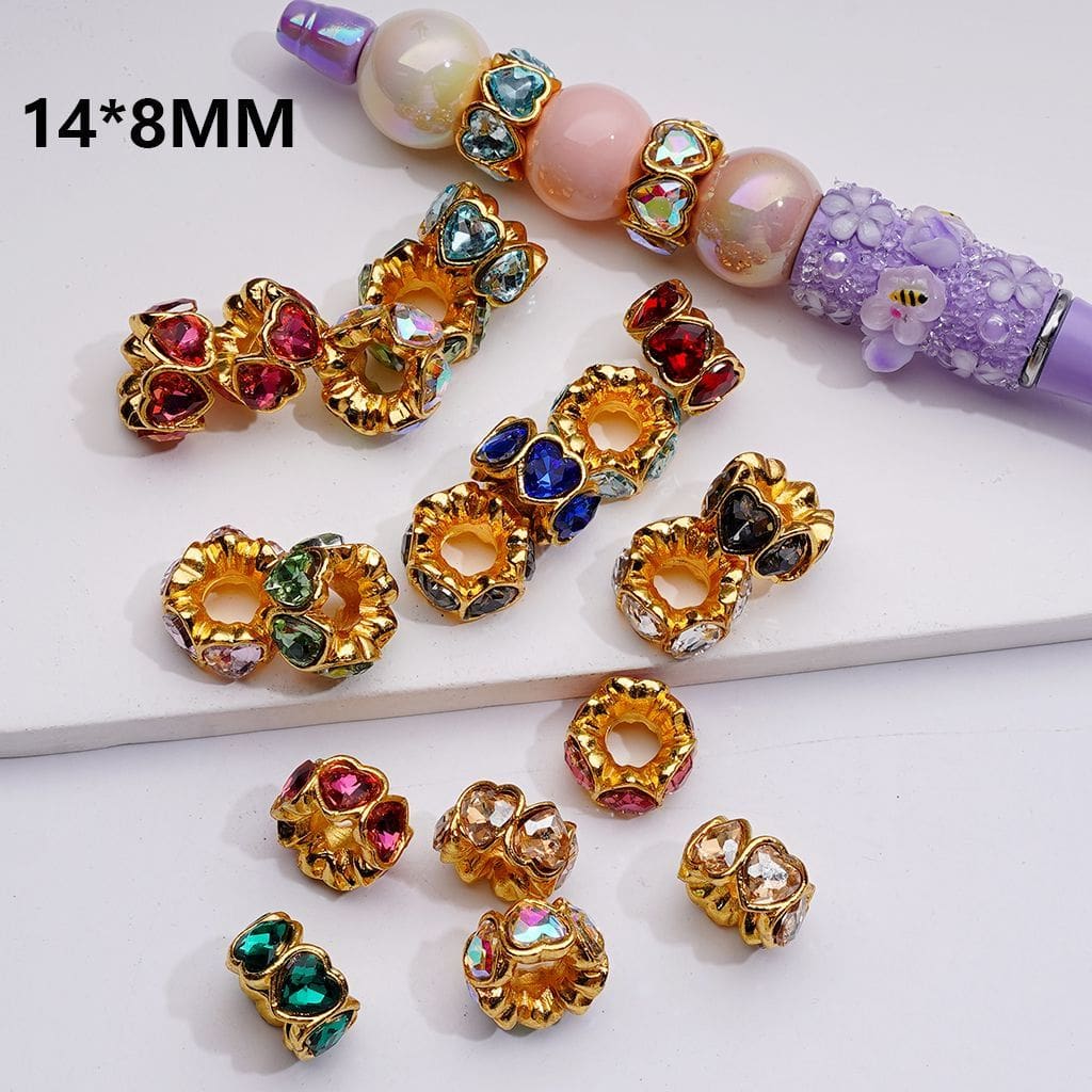 z-Silver Metal Beads Heart Spacer with Multi Color Rhinestones, 14*8 MM