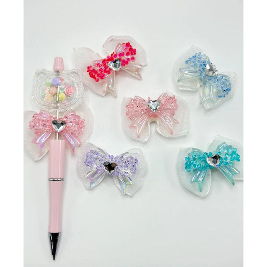 z-Butterfly Bowtie Sugar Acrylic Beads with Heart Rhinestone Gauze Bow, Random Mix, 38MM by 32MM