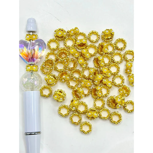 z-Beadable Metal Hexagon Spacer with Small Pearl, 10MM