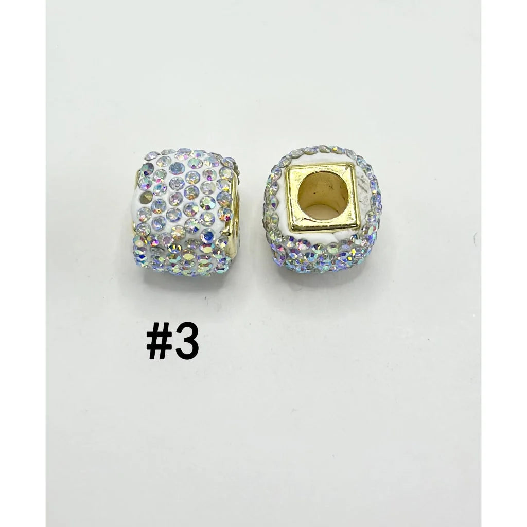 z-Square Shape Clay Spacer with Rhinestones in Solid Colors, 8MM by 12MM