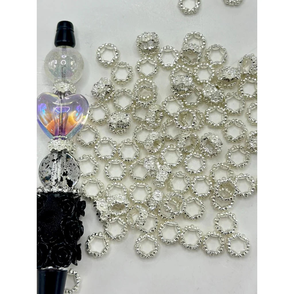 z-Beadable Metal Hexagon Spacer with Small Pearl, 10MM