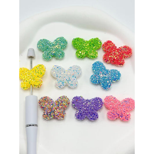 z-Acrylic Sugar Beads Butterfly Shape in Sparkling Solid Color Flakes, 24MM by 30MM, Random Mix