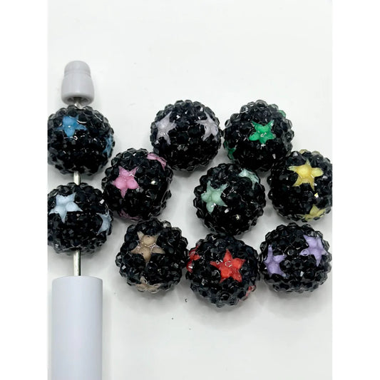 z-Black Acrylic Beads with Clear Acrylic Rhinestone and Small Stars, Random Mix, 18MM