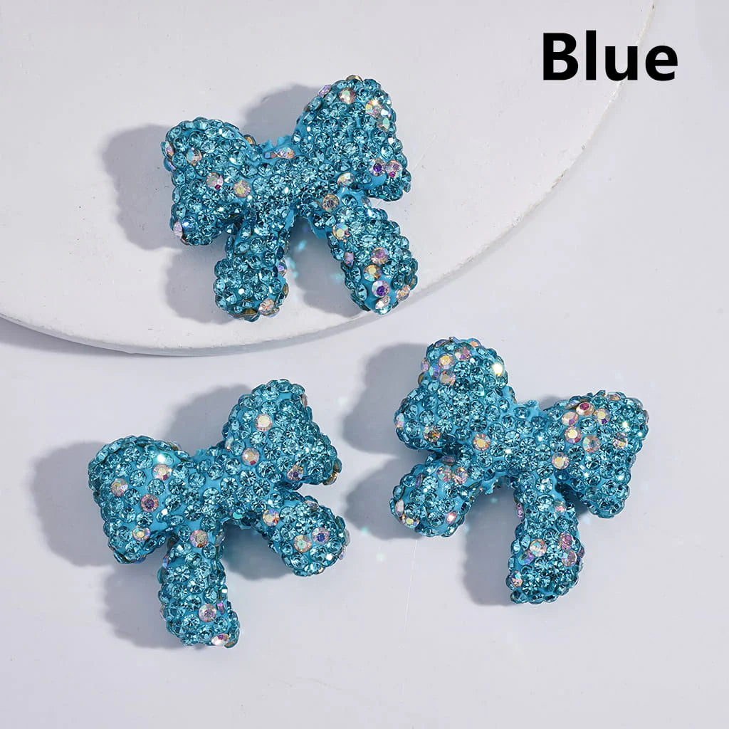 z-Multi-Color Cute Bowtie with AB Rhinestones Clay Beads, 24*26MM, Random Mix