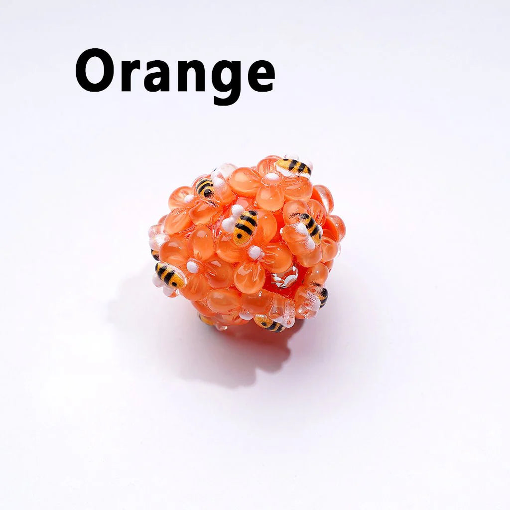 z-Mini Cute Flowers Bees Clear Rhinestones Round Acrylic Beads in Solid Color, Around 20MM